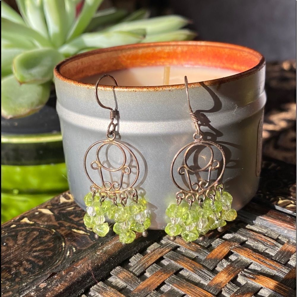 Sterling silver green crystal Chandelier earrings